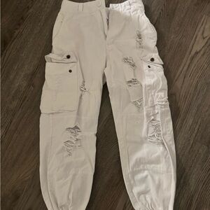 White Distressed Cargo Pants